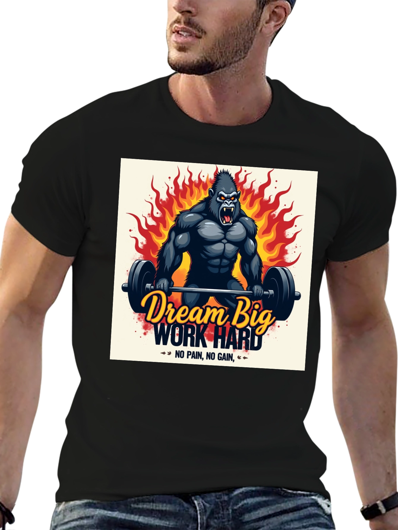 Dream Big Work Hard Gorilla Graphic T-Shirt