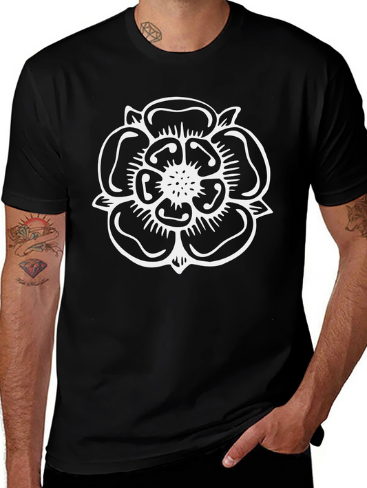 Black T-Shirt with White Flower Design