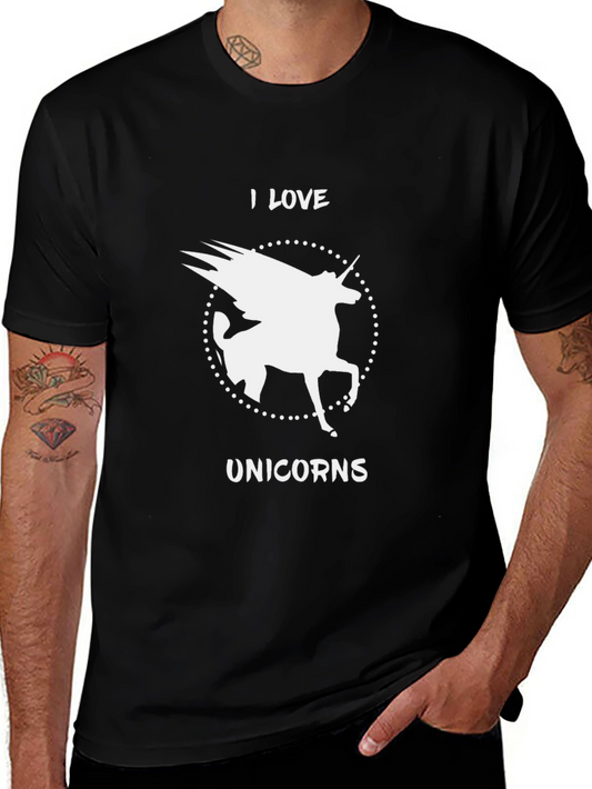 I Love Unicorns T-Shirt - Black Cotton Graphic Tee