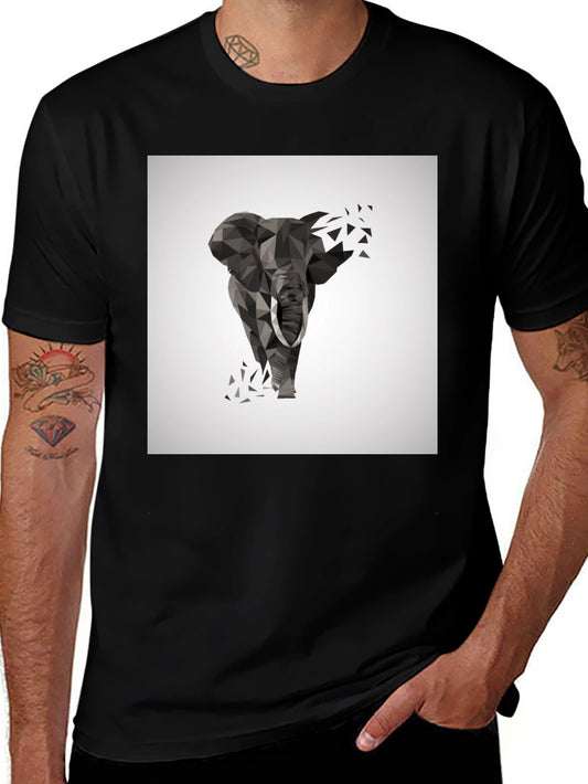 Geometric Elephant Print Black T-Shirt