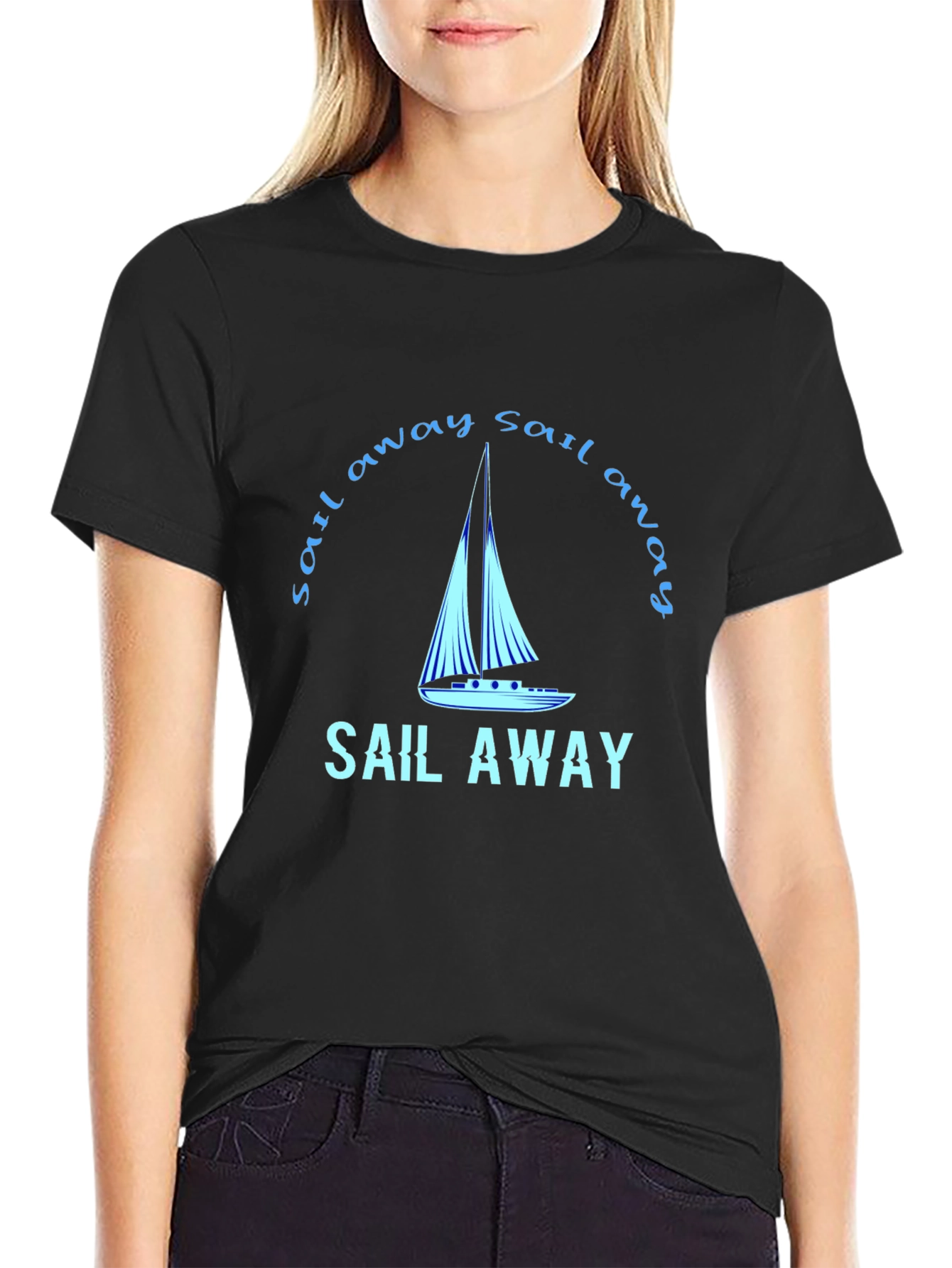 Sail Away Graphic Tee - Black Cotton T-Shirt