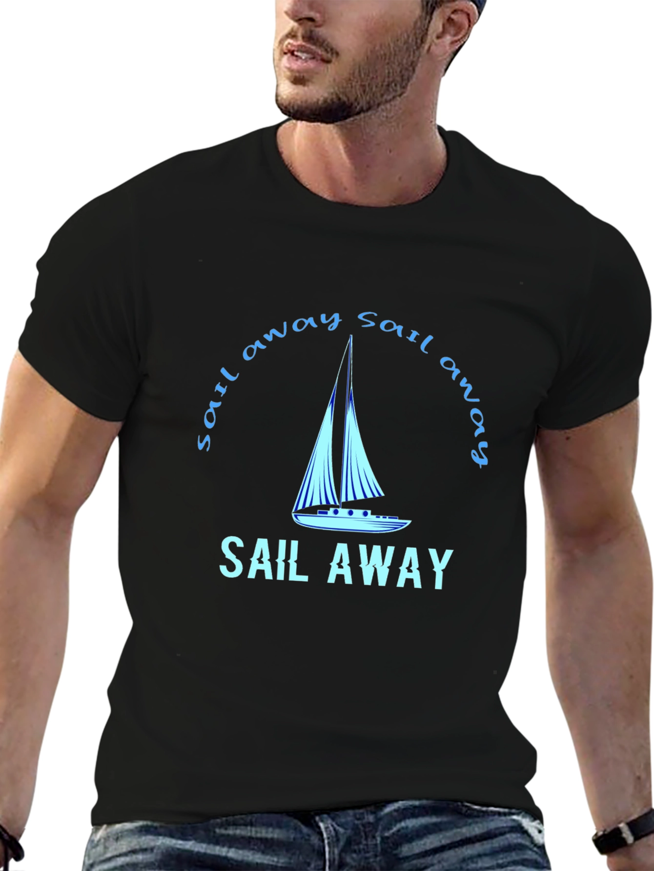 Sail Away Graphic Tee - Black Cotton T-Shirt