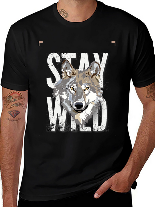 Stay Wild Wolf Graphic T-Shirt - Black