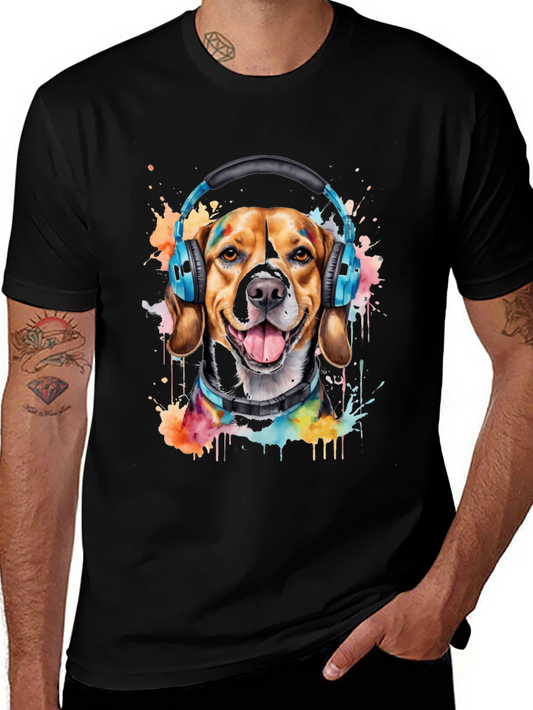 Dog with Headphones Graphic Tee - Music Lovers Shirt