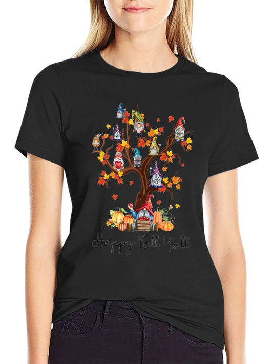 Fall Gnomes Tree Black T-Shirt