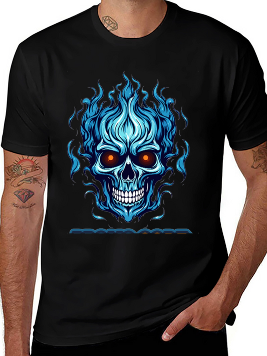 Blue Flame Skull Graphic Tee - Mens Black T-Shirt