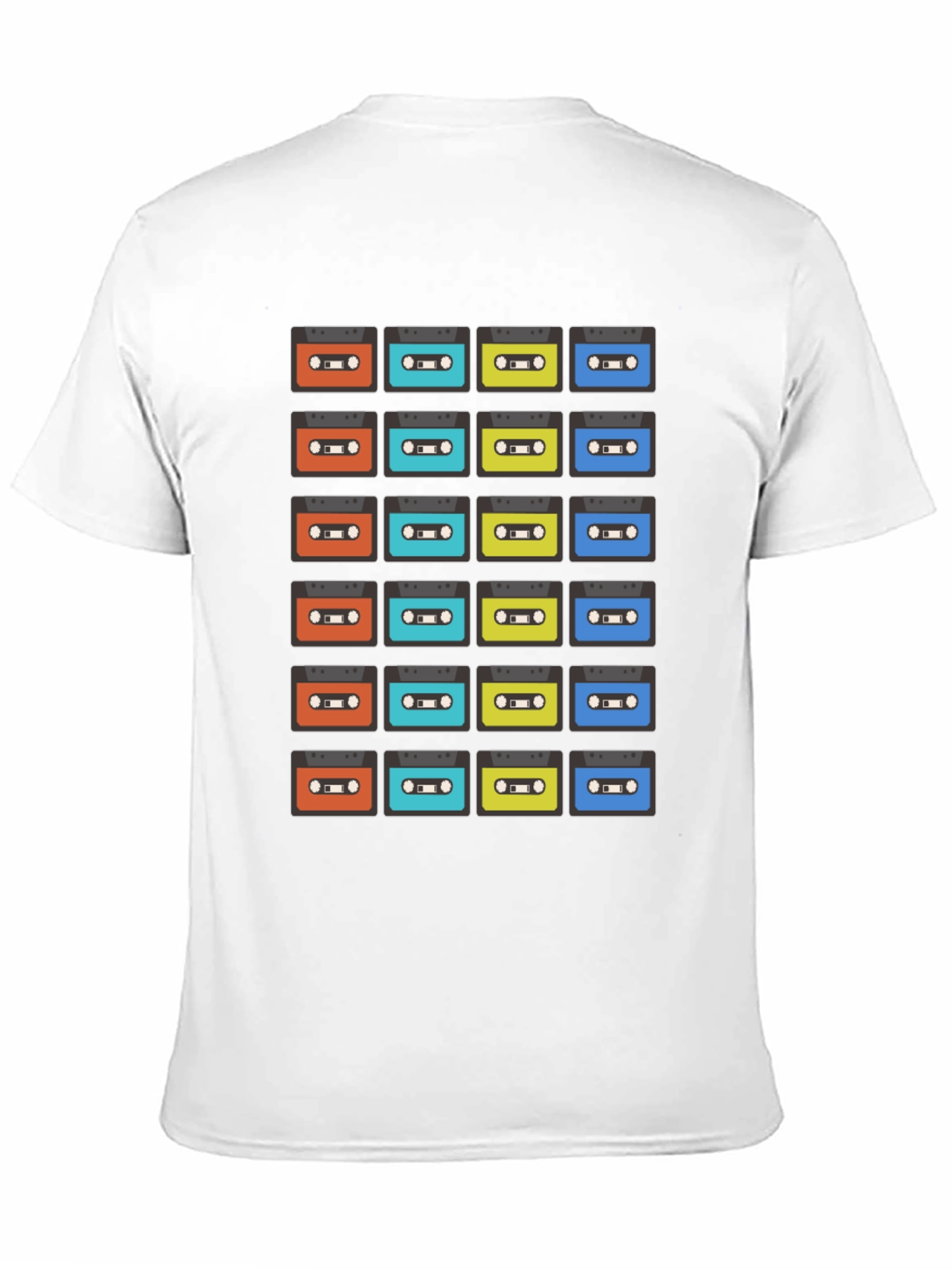 Retro Cassette Tape Pattern Black T-Shirt