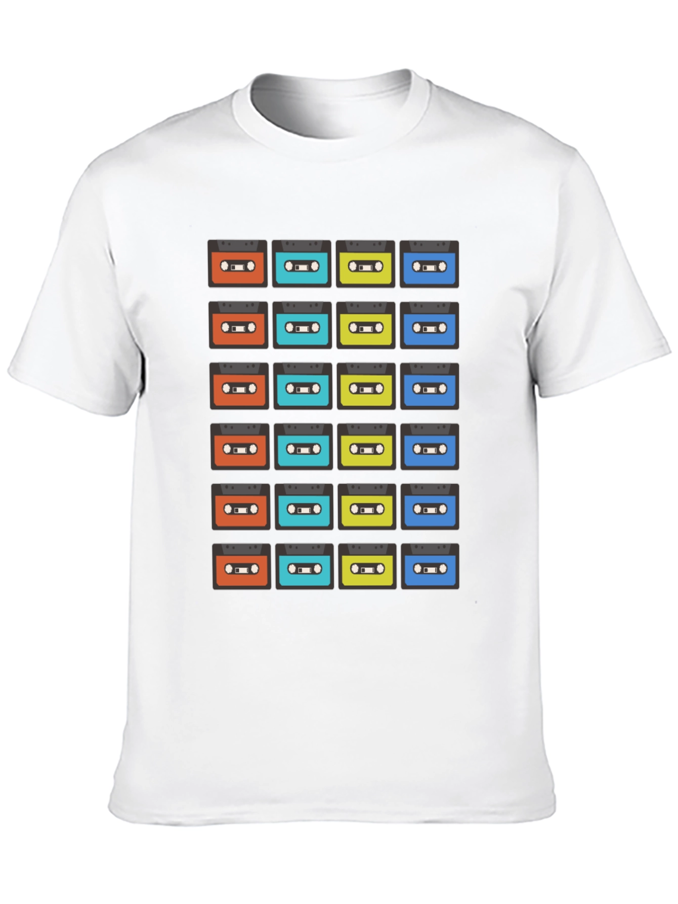Retro Cassette Tape Pattern Black T-Shirt