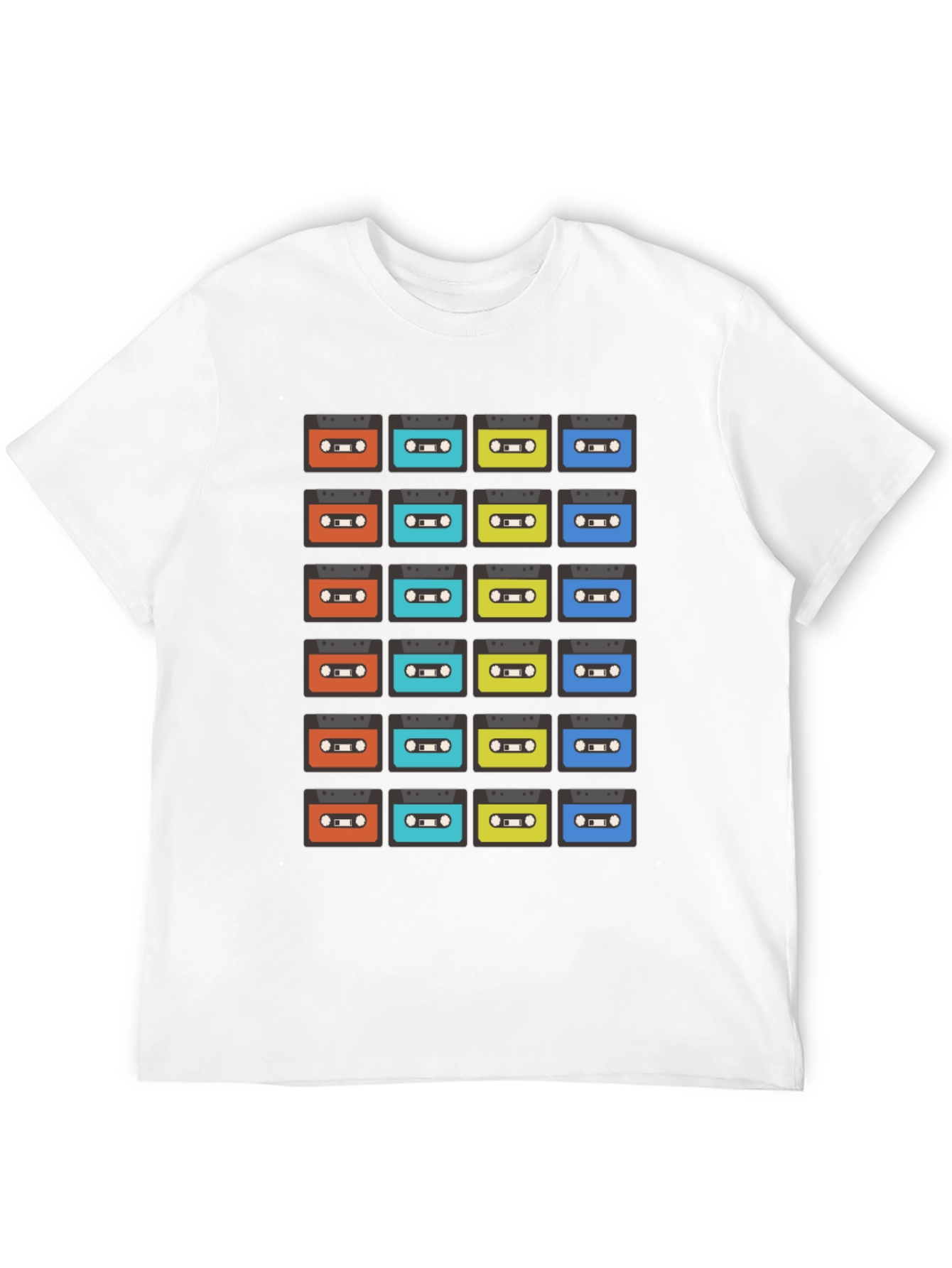 Retro Cassette Tape Pattern Black T-Shirt