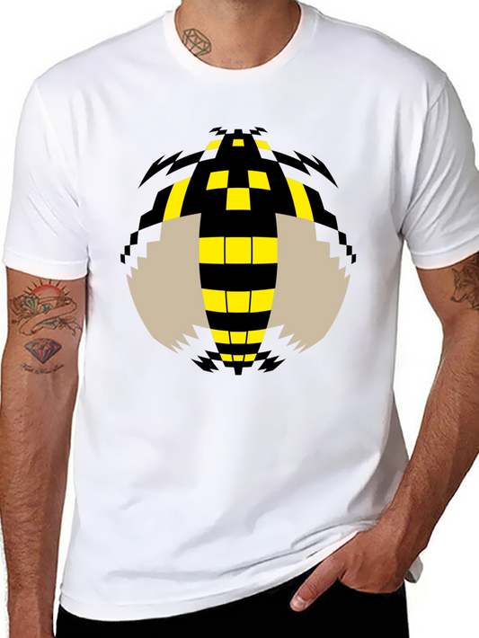 Pixelated Bee Graphic Tee - Black Cotton T-Shirt