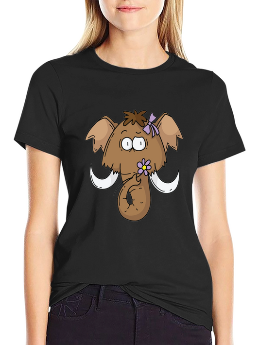 Funny Cartoon Mammoth Black T-Shirt