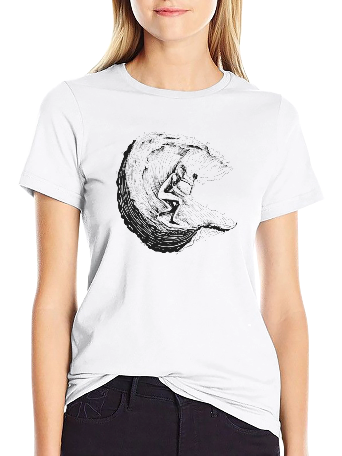 Mens Black T-Shirt with Surfer Graphic