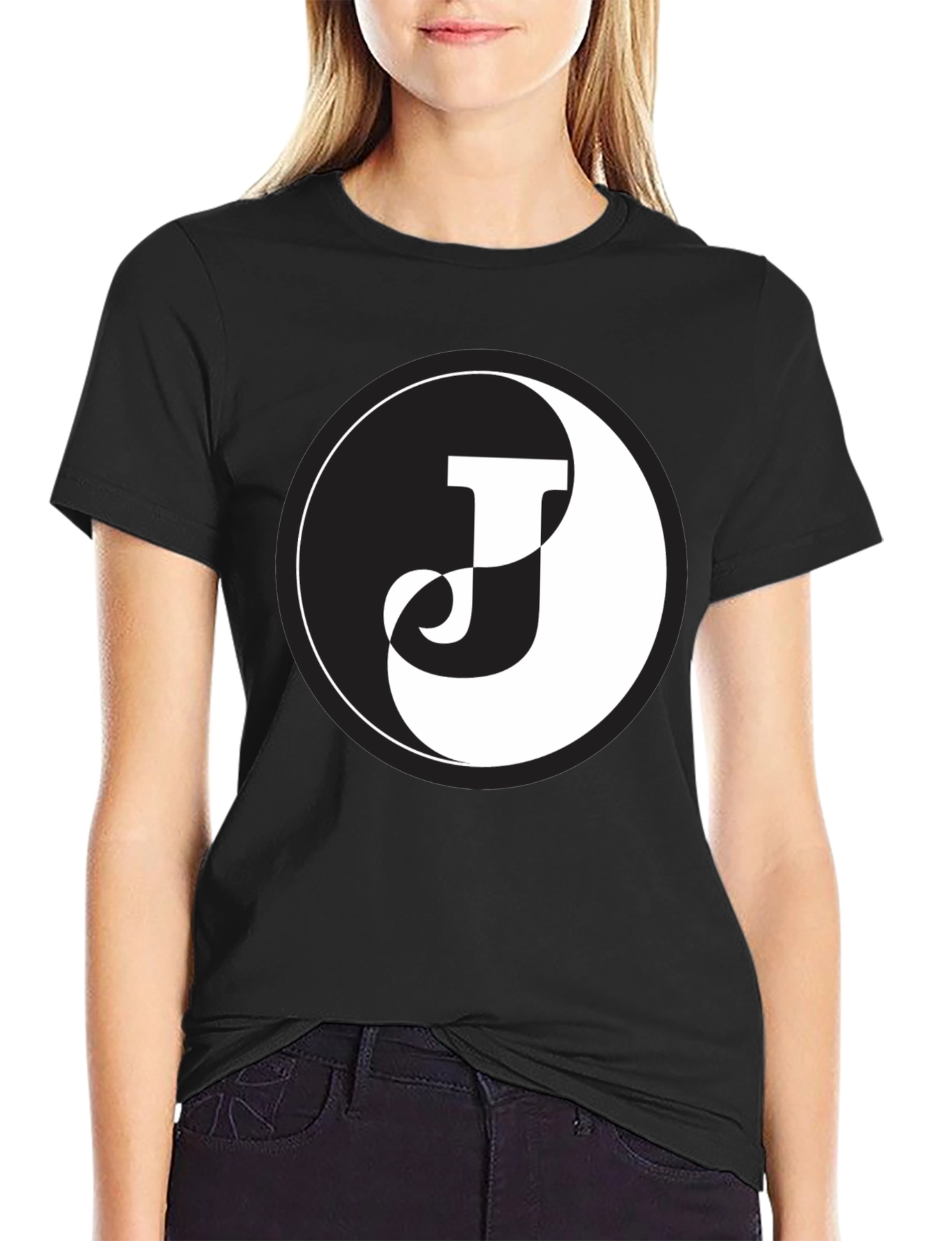 Yin Yang J Letter Black T-Shirt
