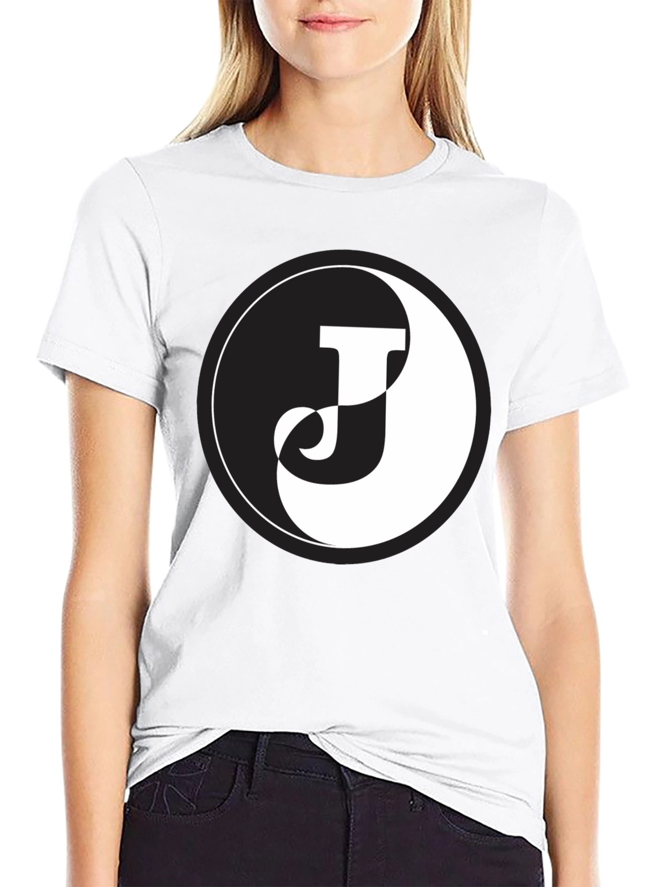 Yin Yang J Letter Black T-Shirt