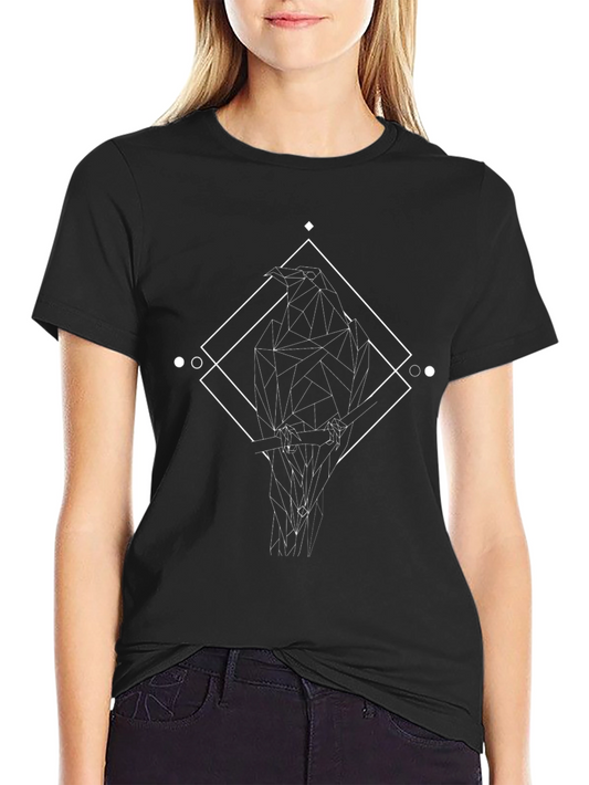 Geometric Raven Graphic Tee - Stylish Black T-Shirt