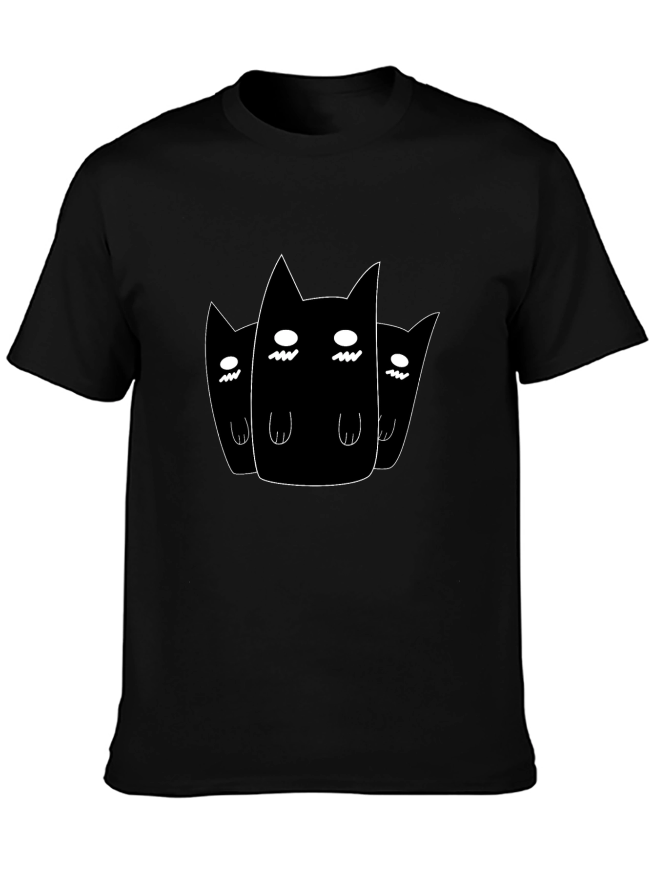 Black T-Shirt with Three Ghost Cats Graphic