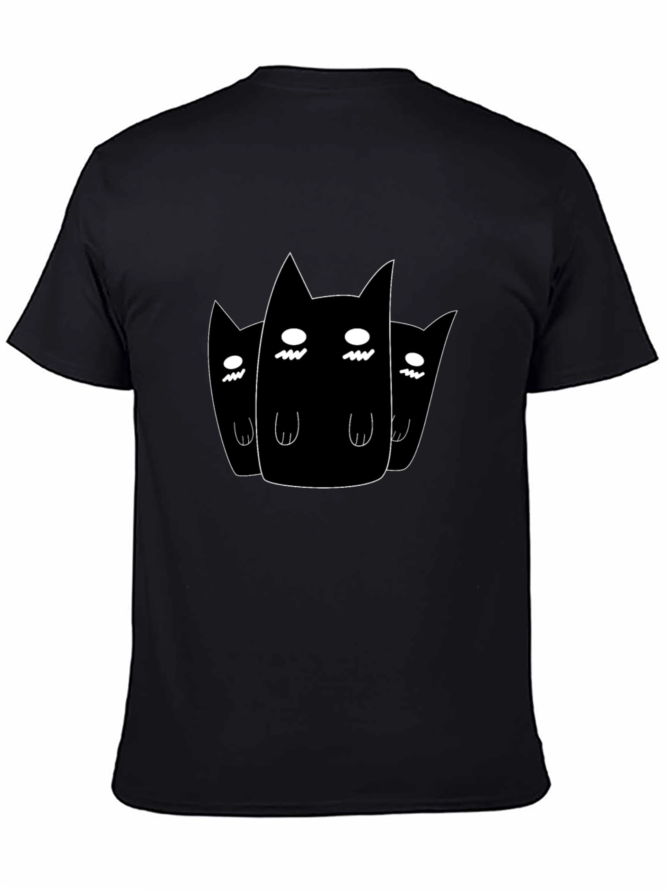 Black T-Shirt with Three Ghost Cats Graphic