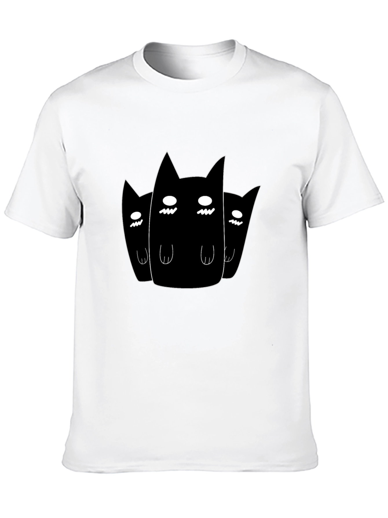 Black T-Shirt with Three Ghost Cats Graphic