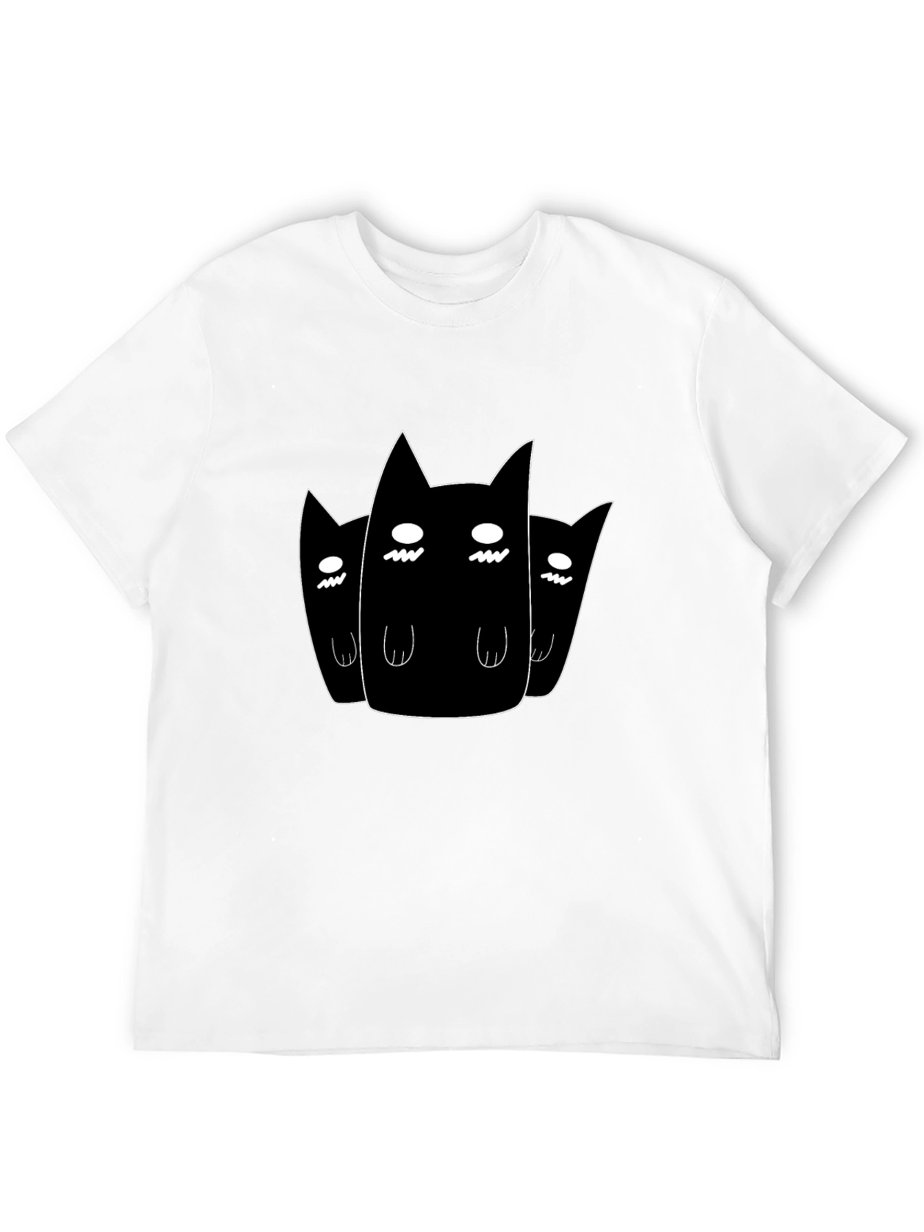 Black T-Shirt with Three Ghost Cats Graphic