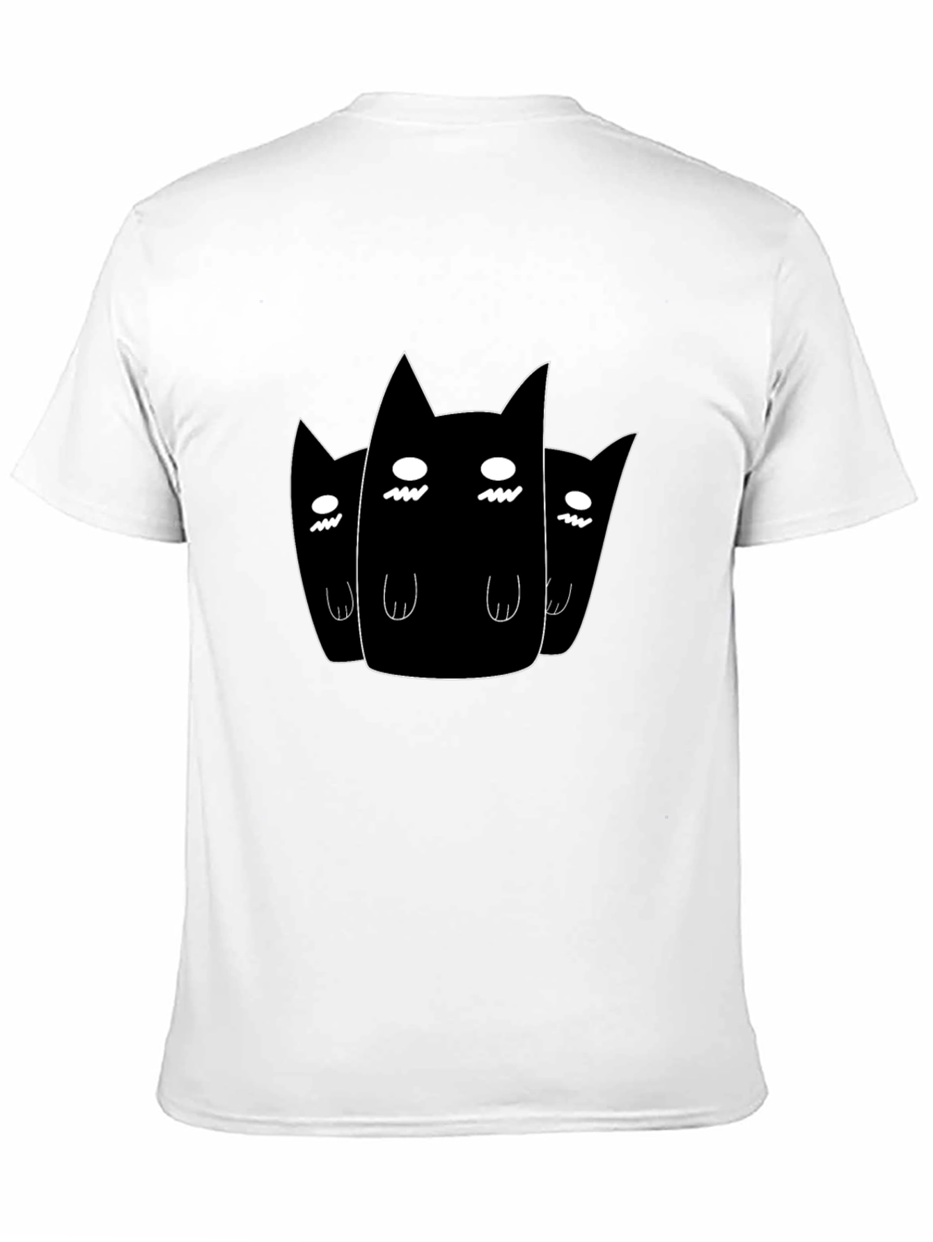Black T-Shirt with Three Ghost Cats Graphic