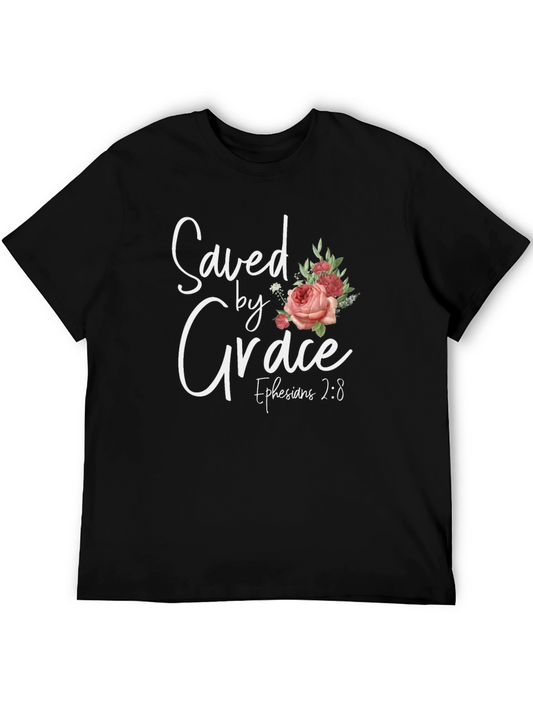 Saved by Grace Christian T-Shirt - Floral Design