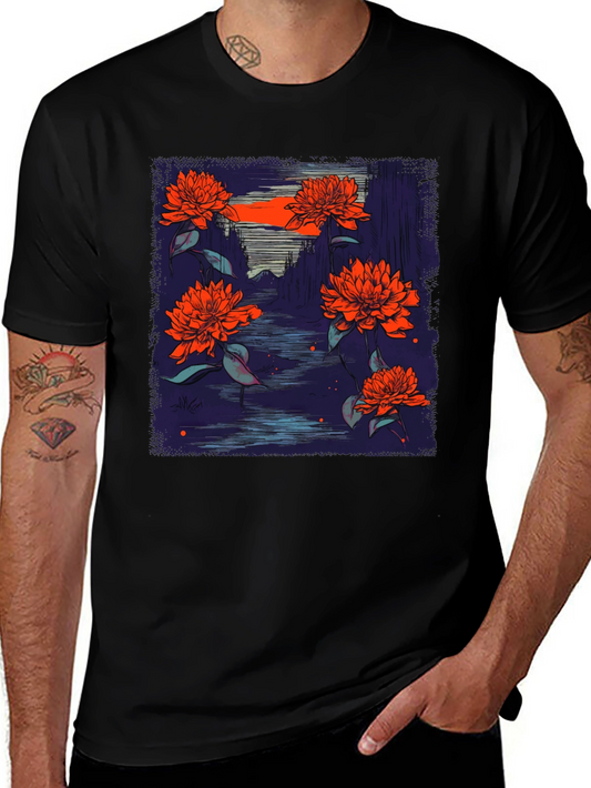 Floral River Graphic Tee - Unique Artistic Design