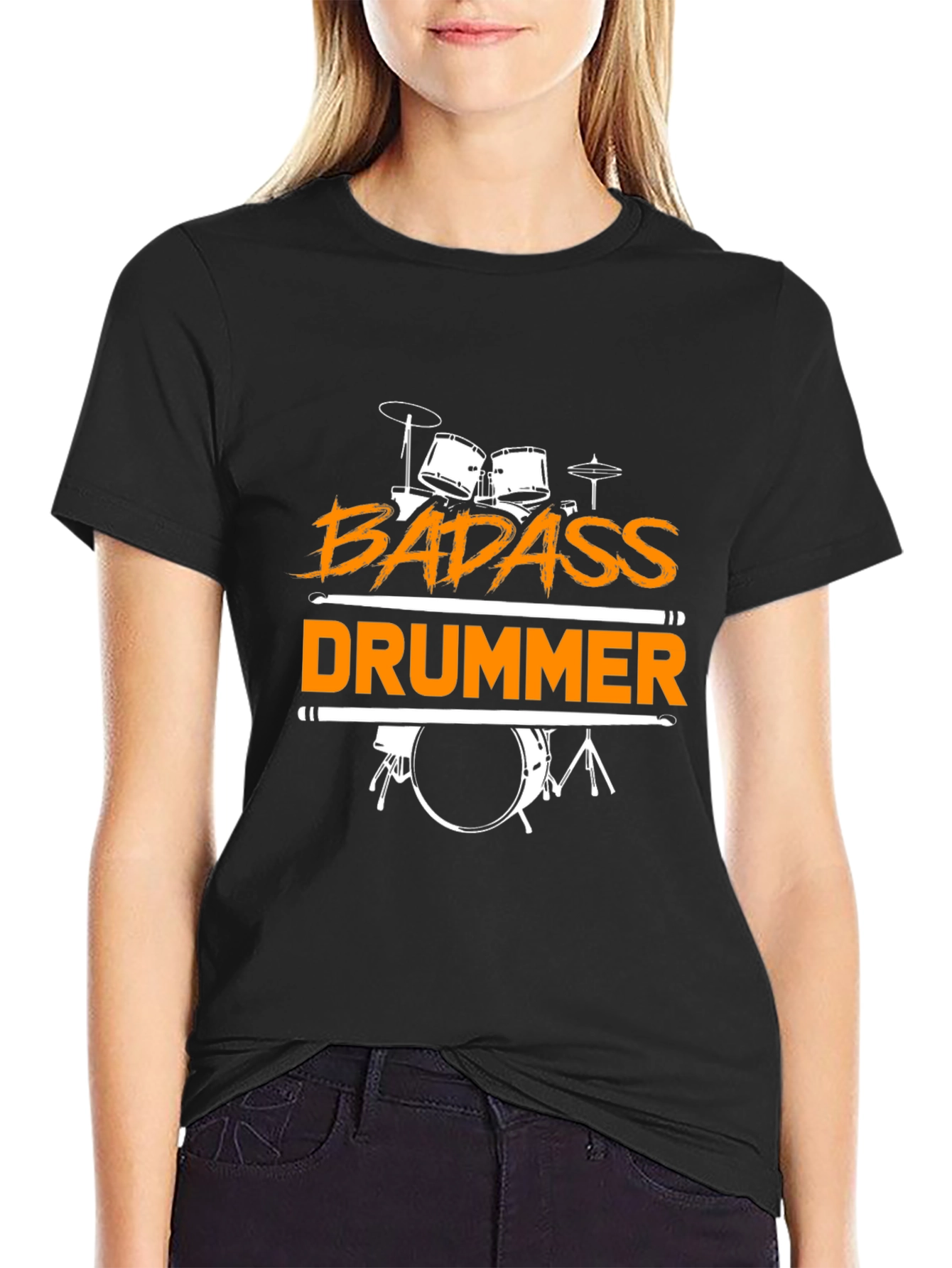 Badass Drummer Graphic Tee - Black Cotton T-Shirt