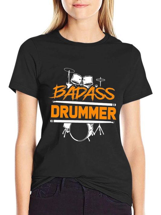 Badass Drummer Graphic Tee - Black Cotton T-Shirt