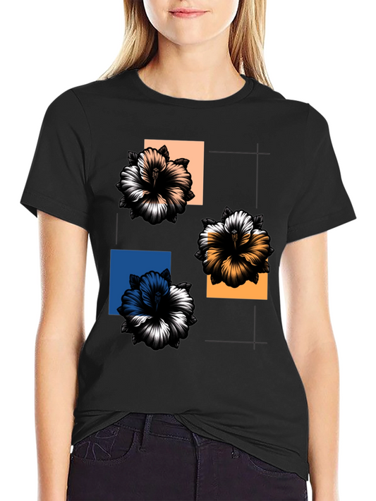 Floral Squares Graphic Tee - Modern Casual Style