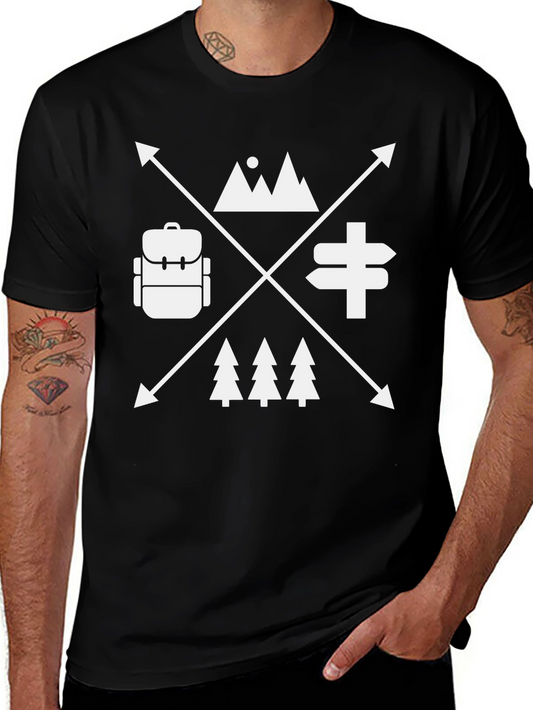 Adventure Awaits Black T-Shirt - Mountain Backpack Design