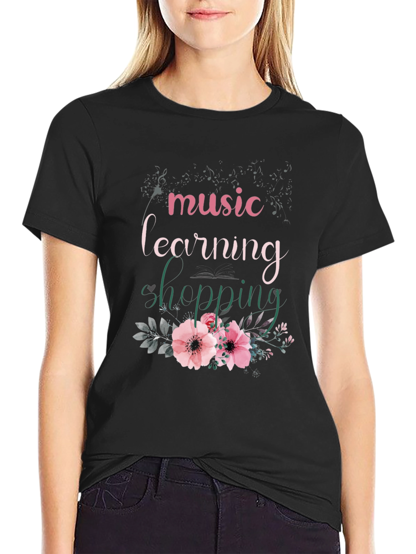 Music Learning Shopping Floral T-Shirt