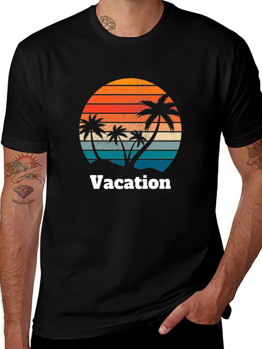 Vacation Palm Tree Sunset Black T-Shirt
