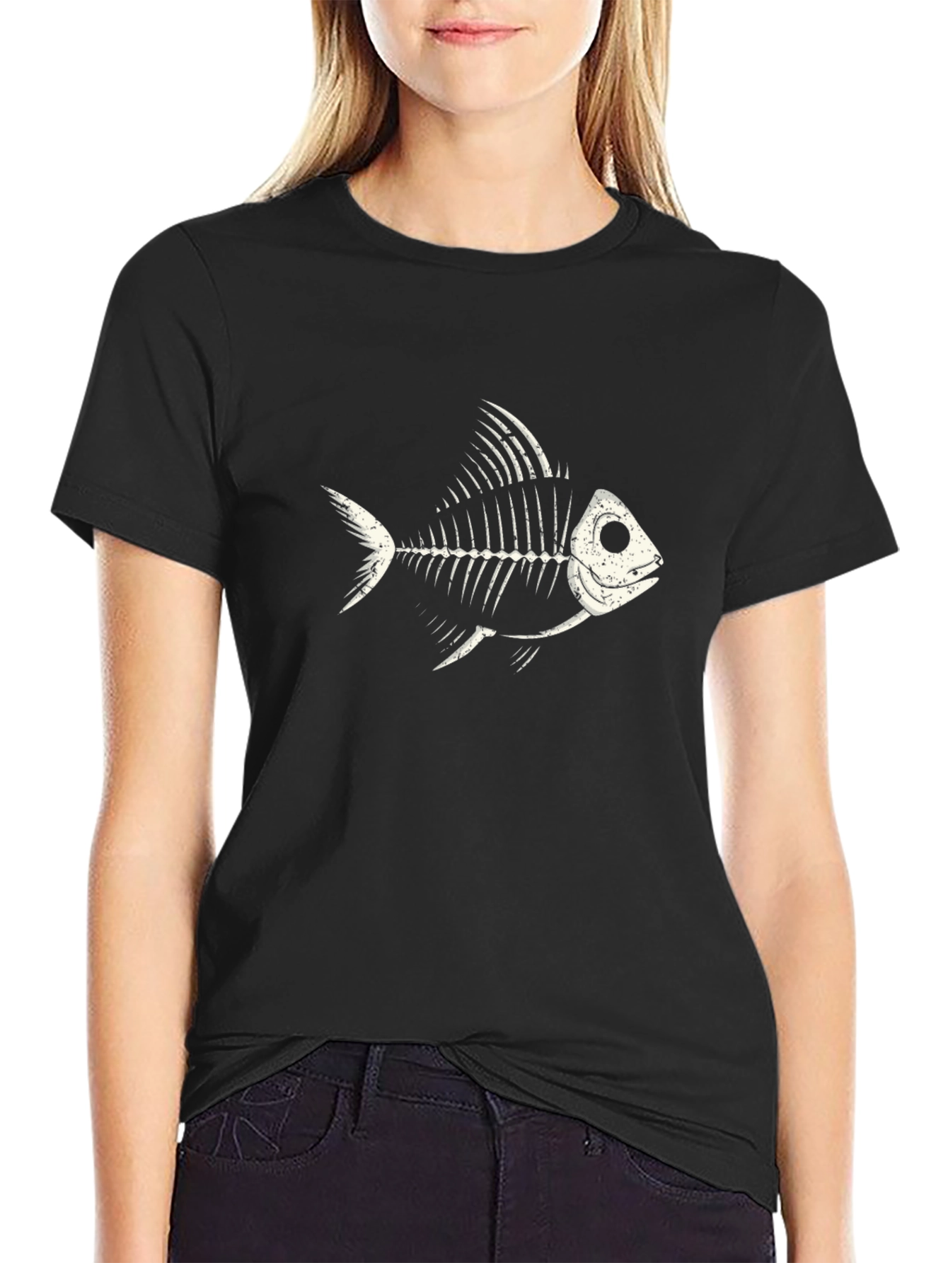 Fishbone Graphic Tee - Black Cotton Casual Shirt