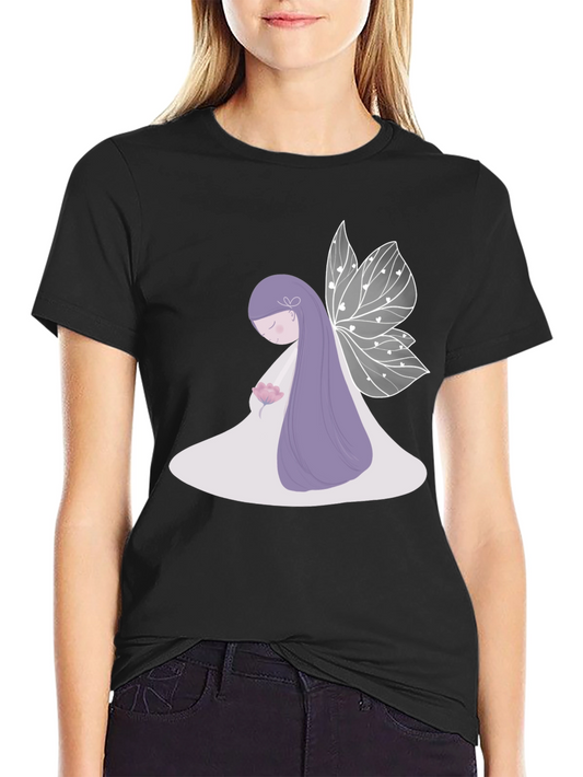 Whimsical Fairy Graphic Tee - Black Cotton Blend