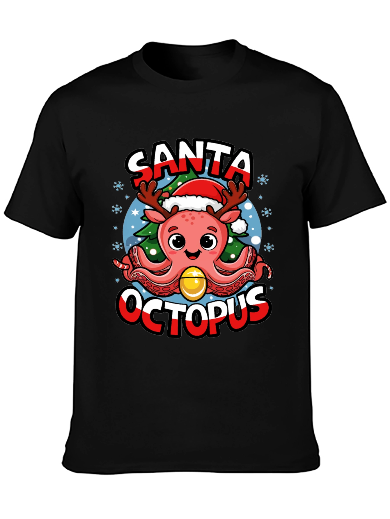 Santa Octopus Christmas Graphic T-Shirt