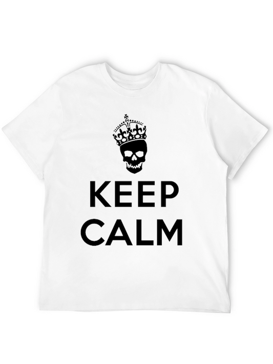Keep Calm Skull Crown Graphic Tee - Black Cotton T-Shirt