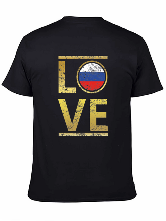 Russia Flag Love T-Shirt - Distressed Design