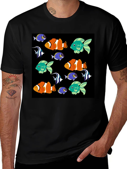 Fun Fish Pattern Black T-Shirt