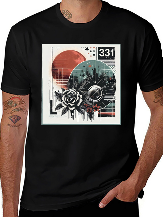 Abstract Floral Graphic Black T-Shirt