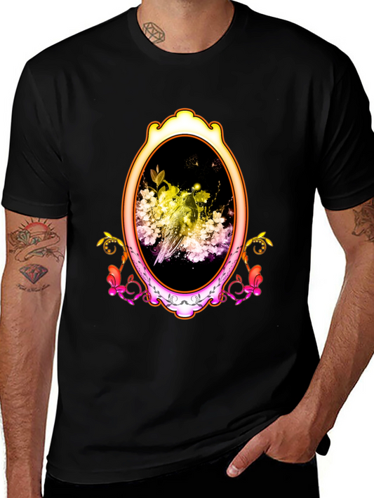 Floral Mirror Graphic Tee - Stylish Mens Black T-Shirt