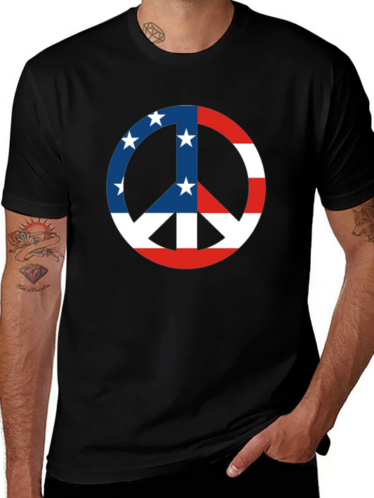 American Flag Peace Sign Graphic T-Shirt