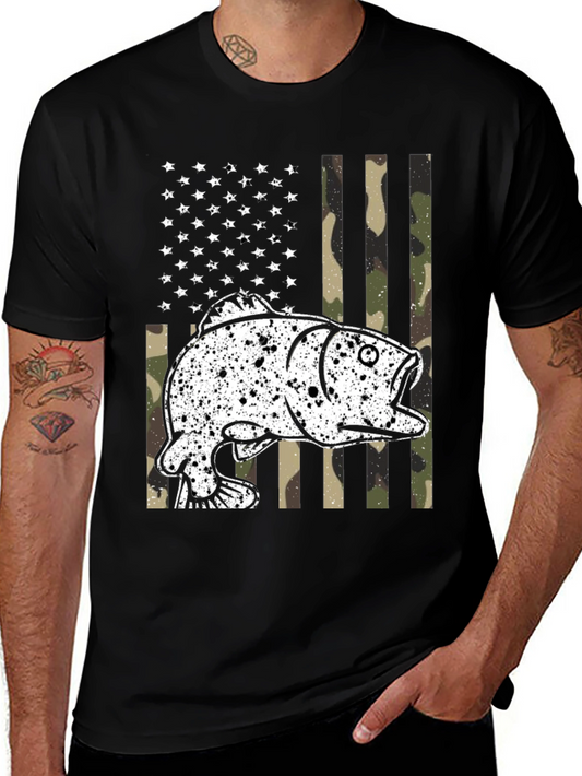 American Flag Fish Camo Graphic T-Shirt