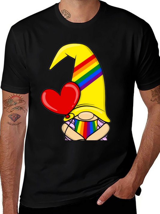 Pride Gnome Black T-Shirt with Heart