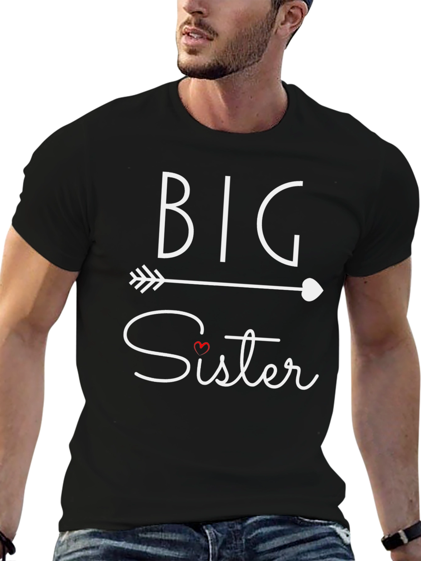 Big Sister Arrow Heart T-Shirt - Black