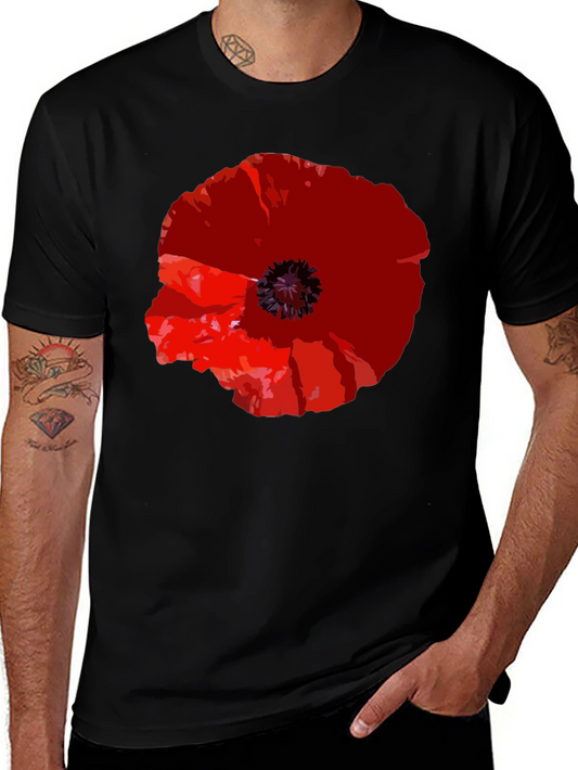 Poppy Flower Graphic Print Black T-Shirt